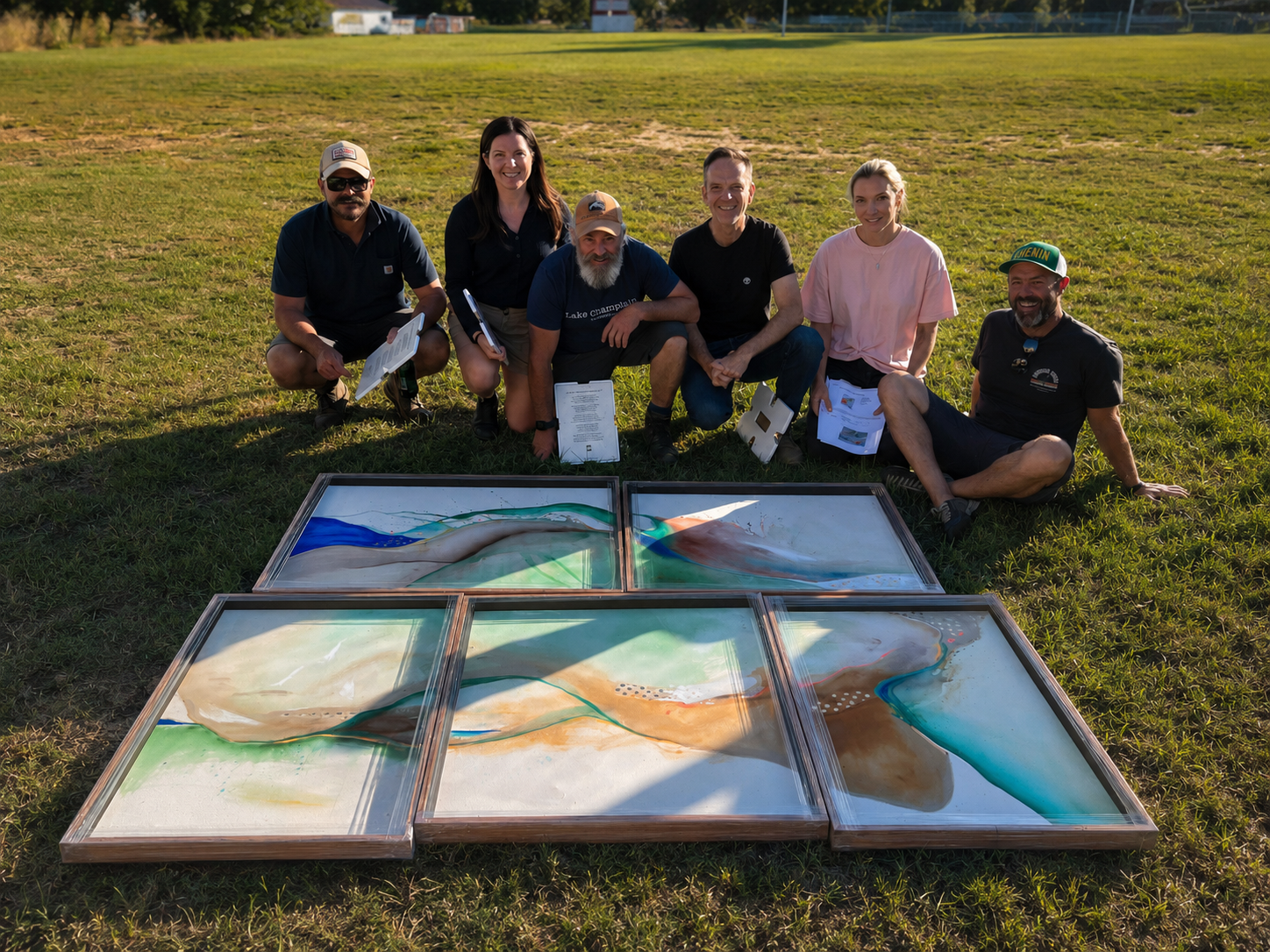 Nicky Myny with the Swartland winemakers and finished canvases