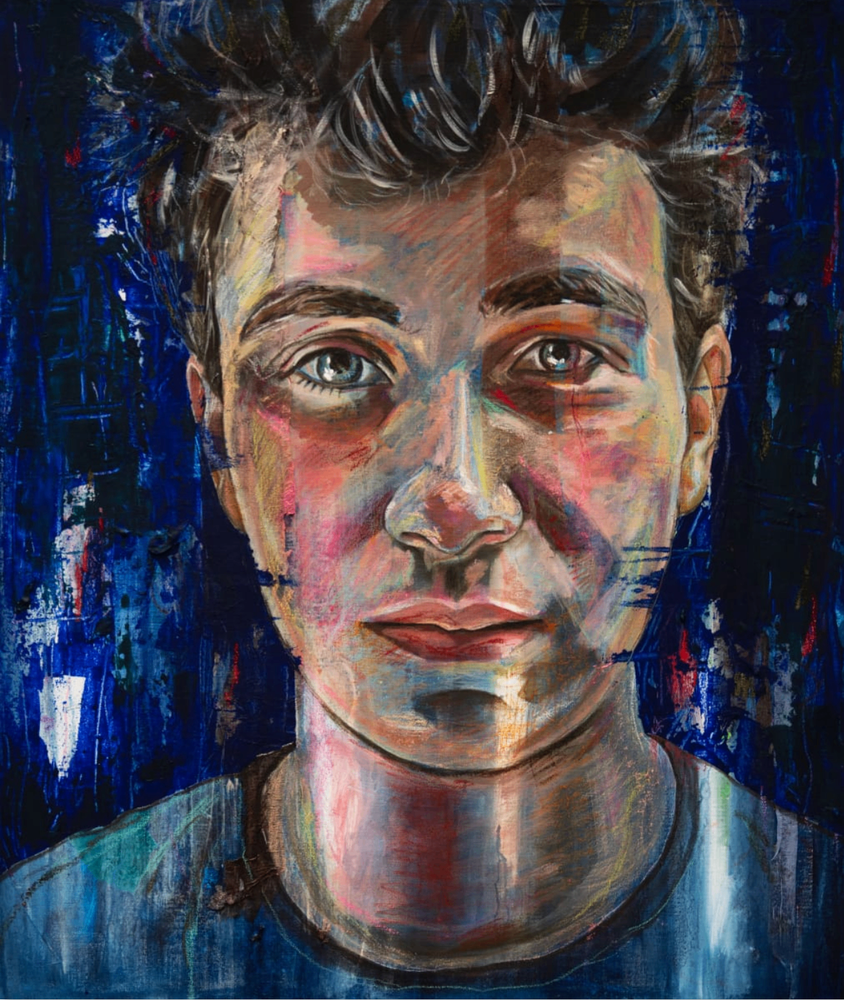 Portrait commission — young man on deep blue ground