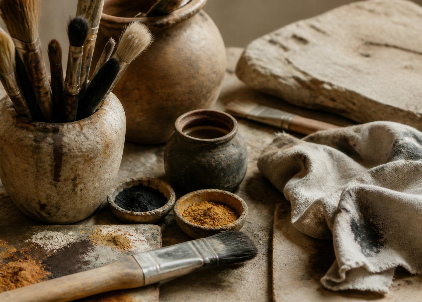 Hand working with painterly materials